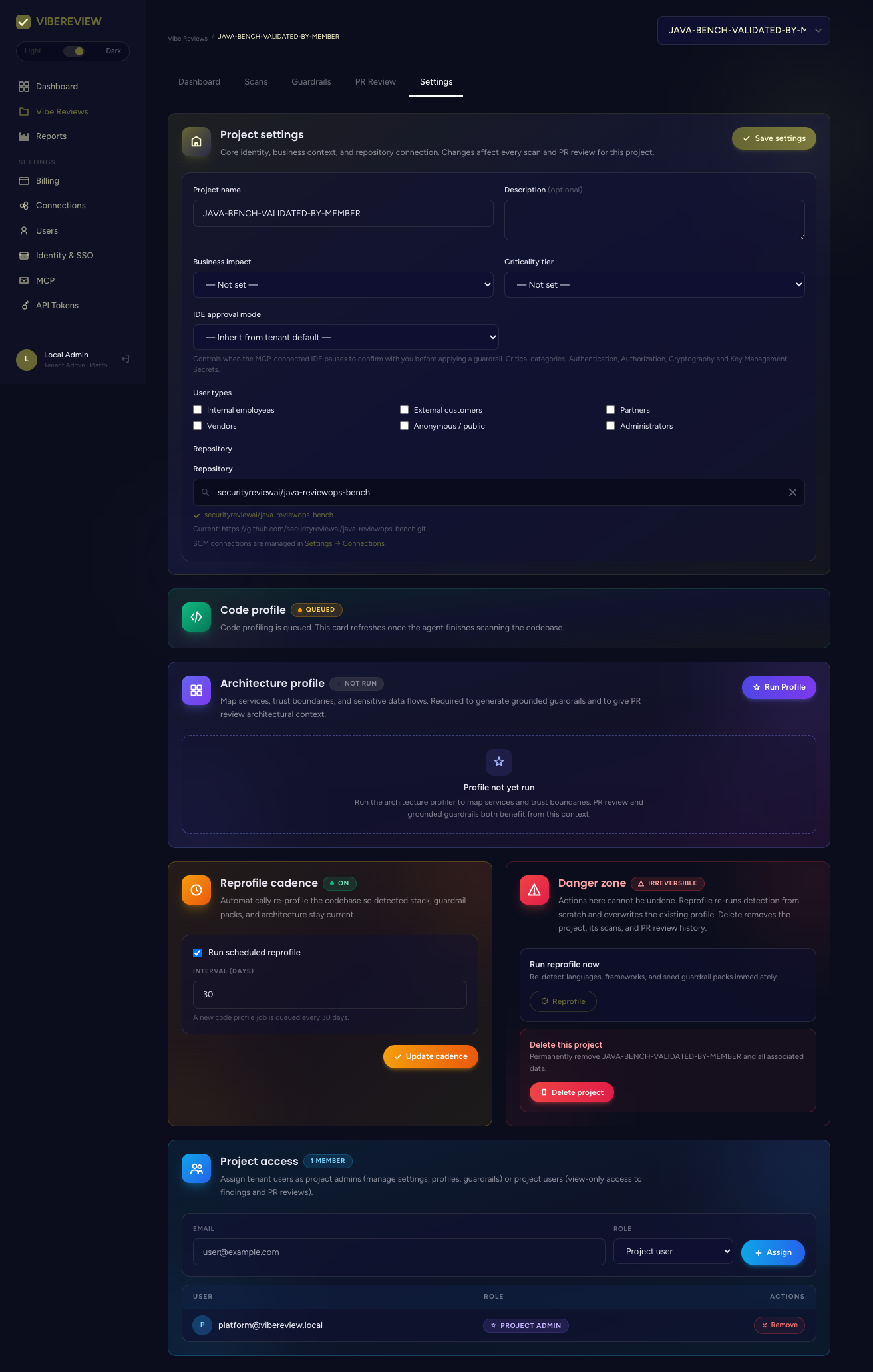 Project settings